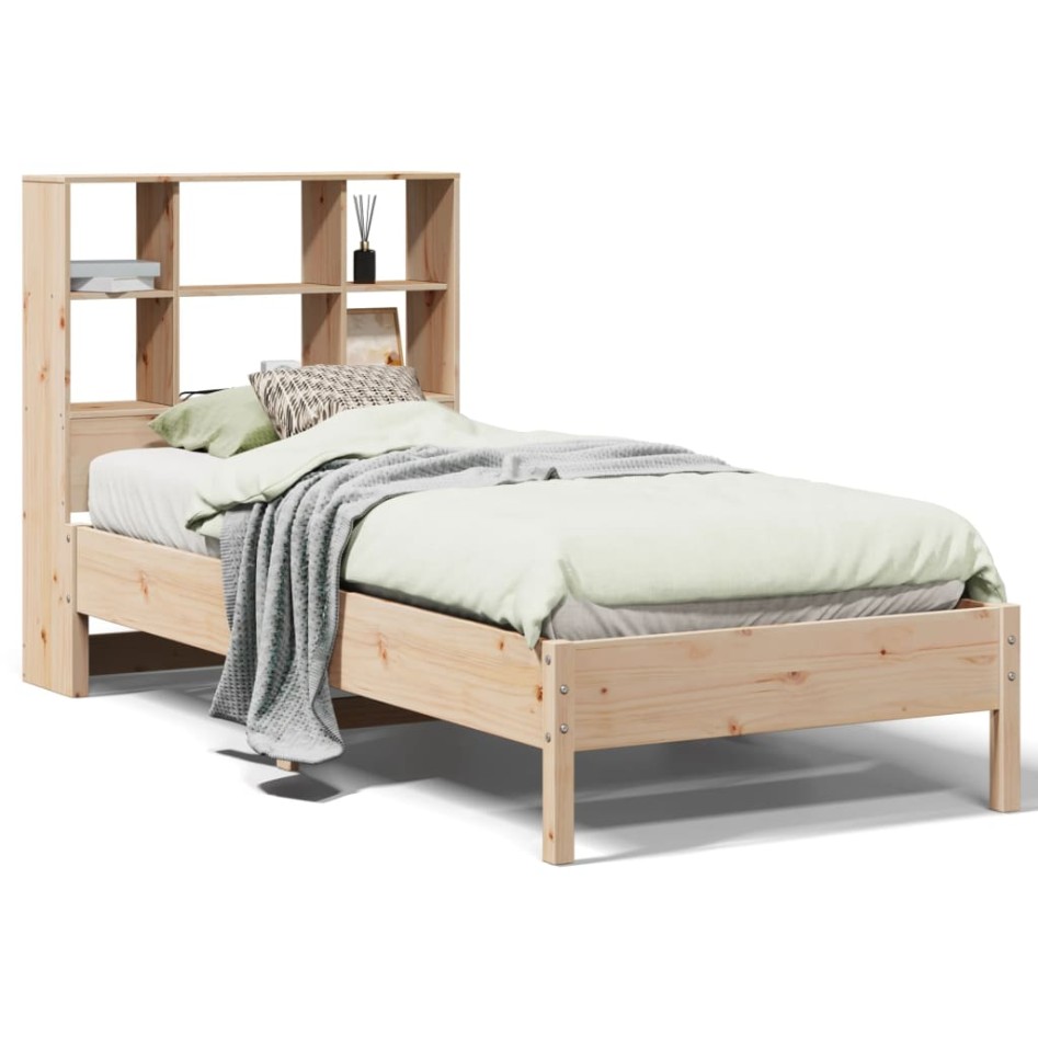Cama con estantería sin colchón madera maciza de pino