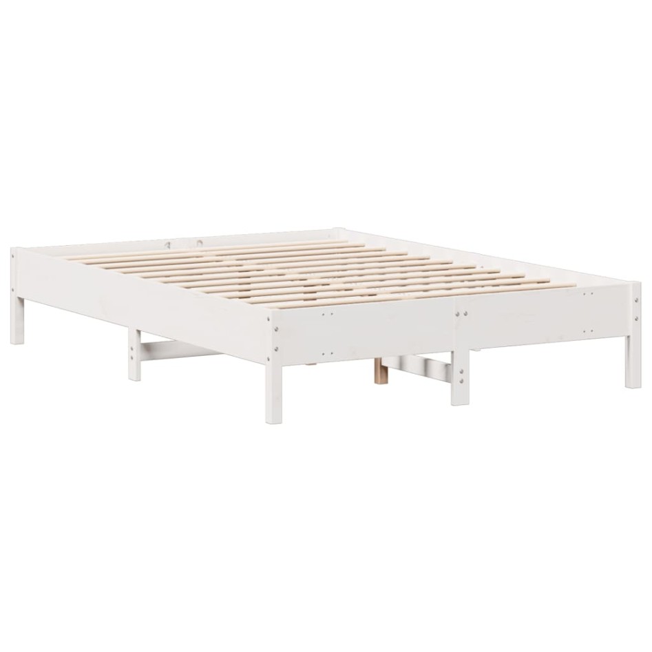 Cama con estantería sin colchón madera maciza blanca 160x200