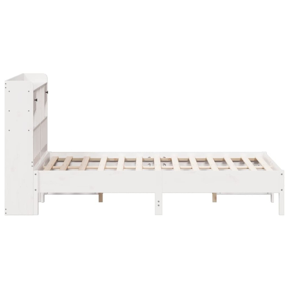 Cama con estantería sin colchón madera maciza blanca 135x190