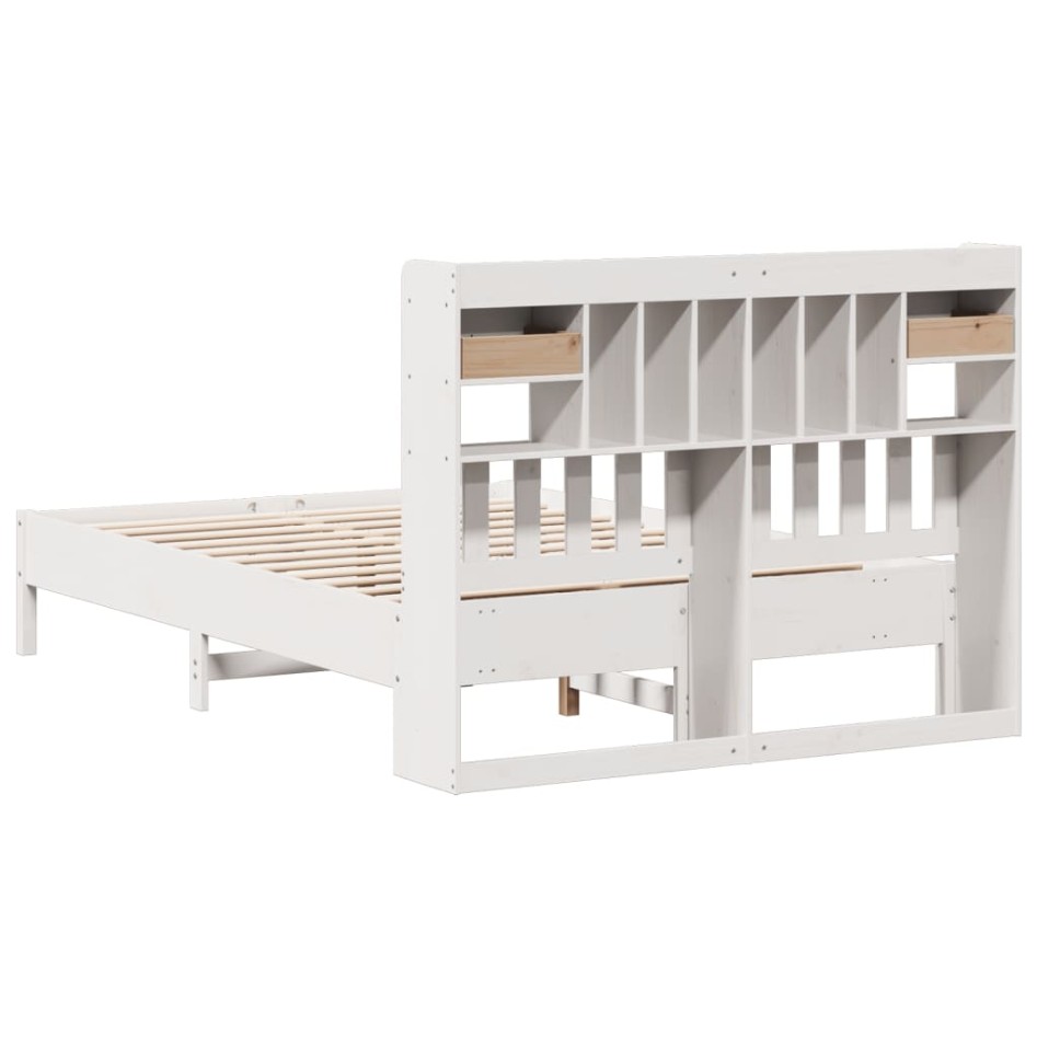 Cama con estantería sin colchón madera maciza blanca 135x190
