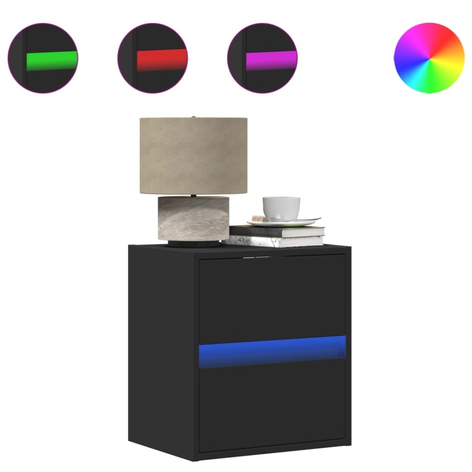 Mesitas de noche de pared con luces LED 2 unidades