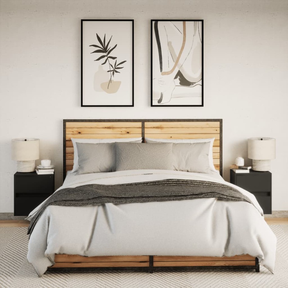 Mesitas de noche de pared con luces LED 2 unidades