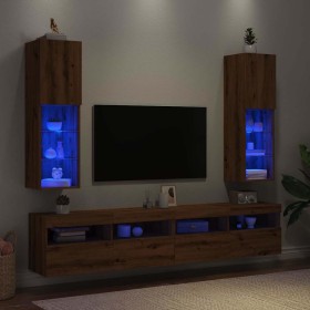 Muebles TV con luces LED 2 uds roble artesanal 30,5x30x102