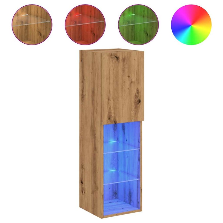 Muebles TV con luces LED 2 uds roble artesanal 30,5x30x102