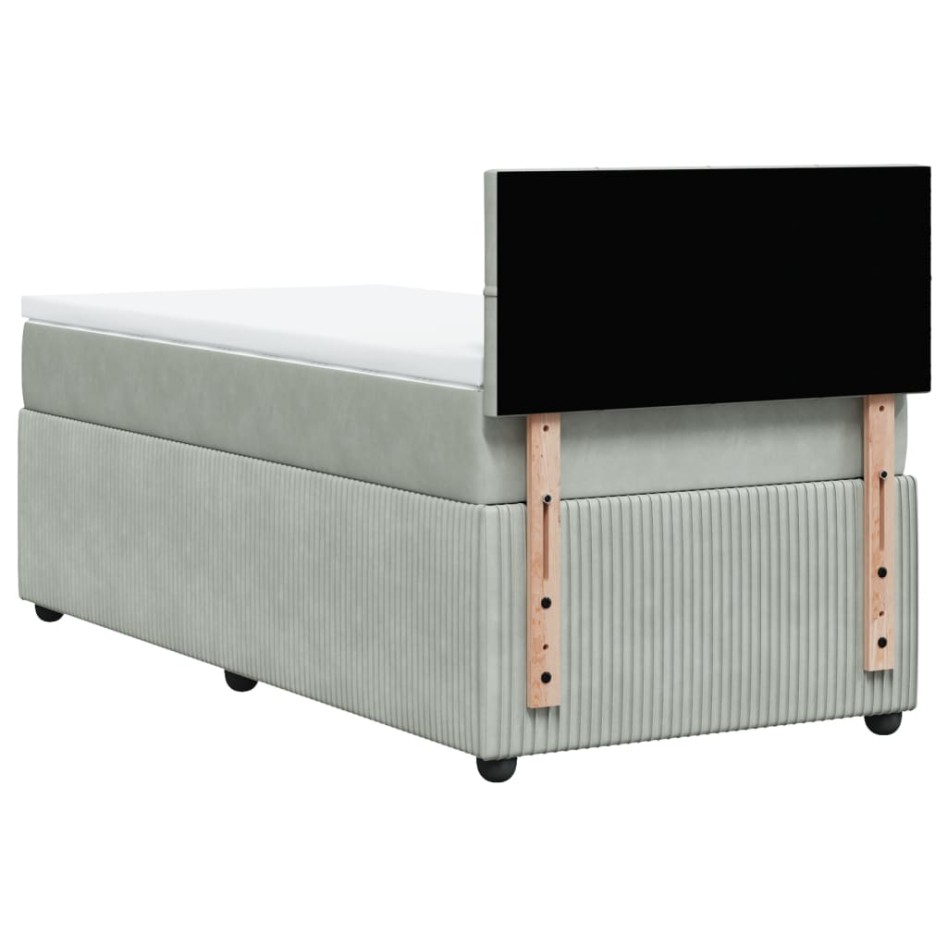 Cama box spring con colchón terciopelo gris claro 100x200