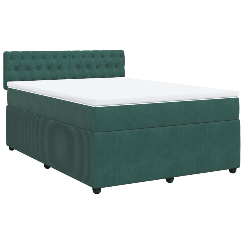 Cama box spring con colchón terciopelo verde oscuro 140x200