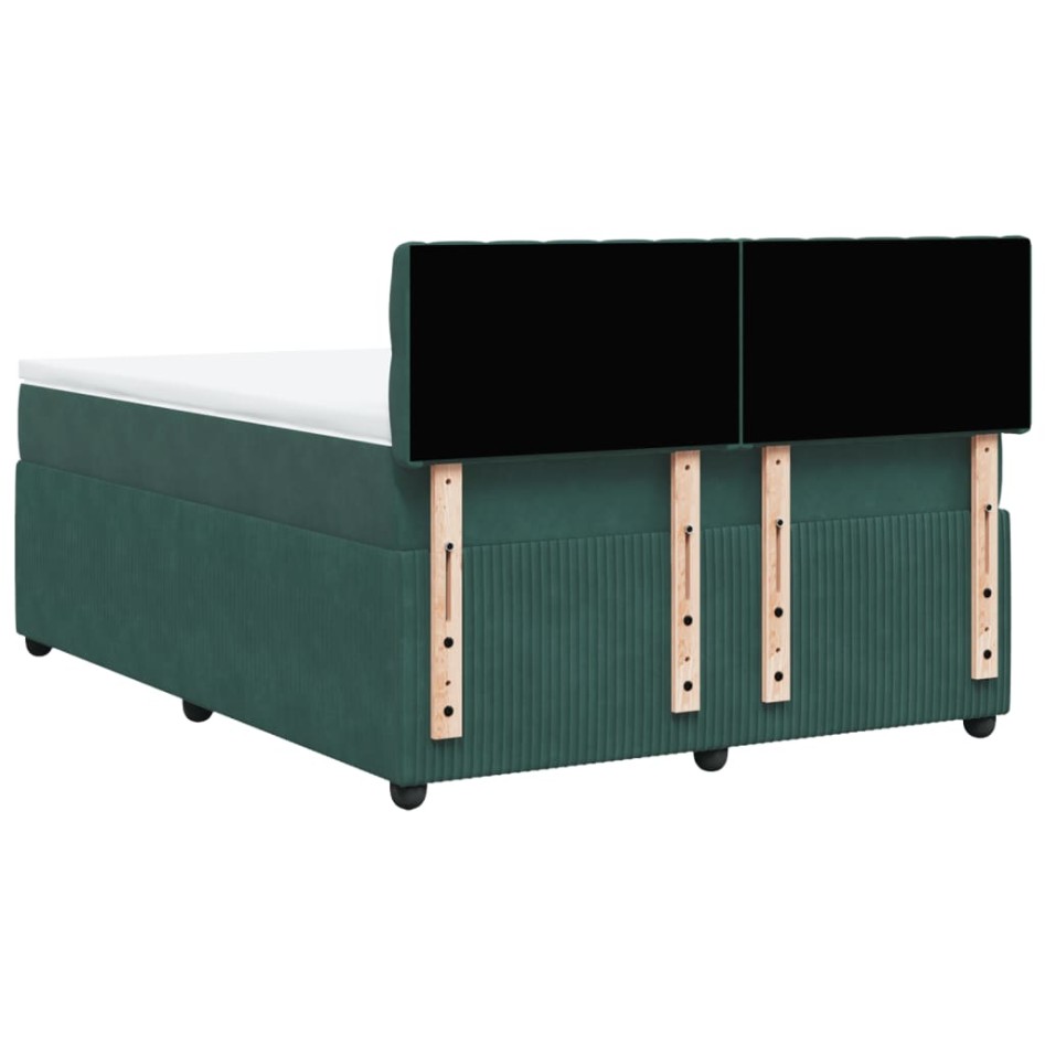 Cama box spring con colchón terciopelo verde oscuro 140x200