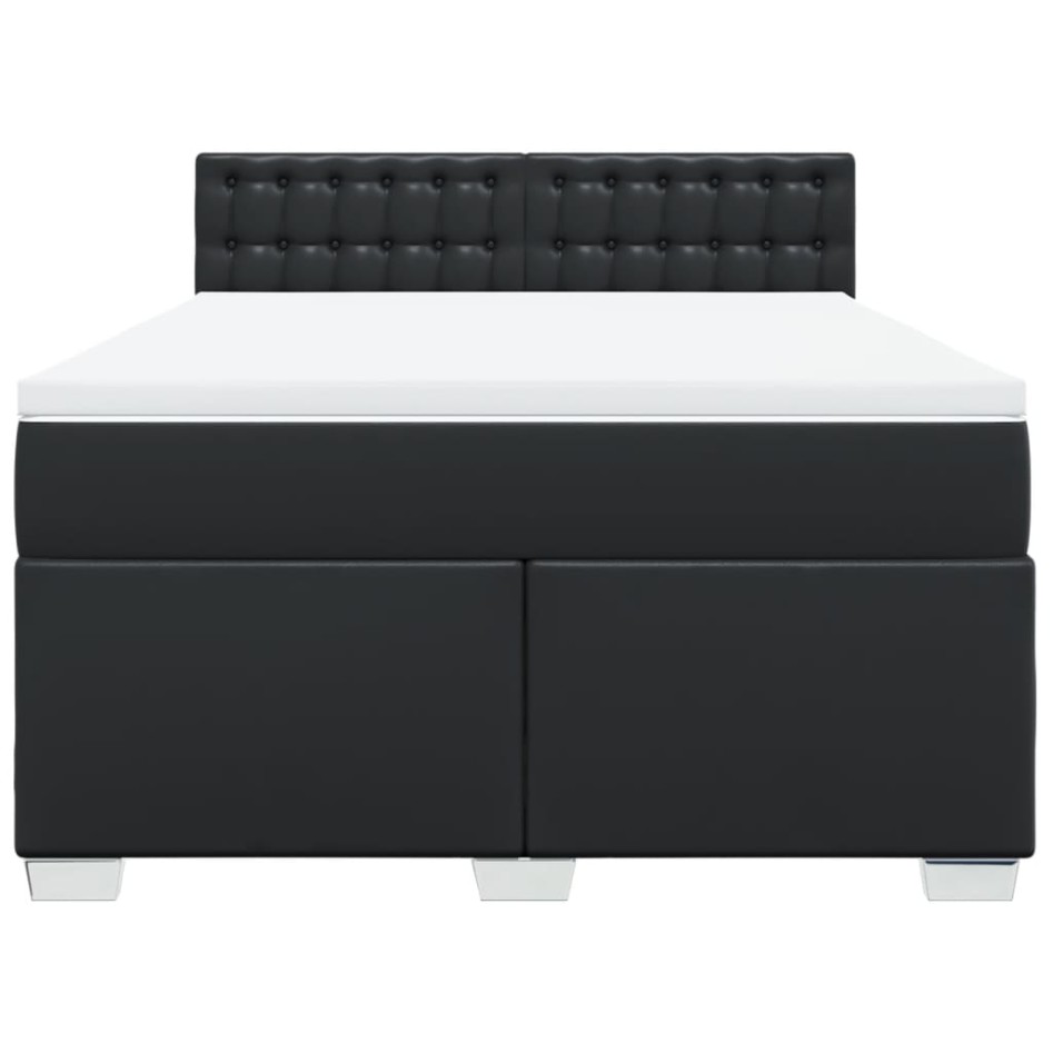 Cama box spring con colchón cuero sintético negro 140x190