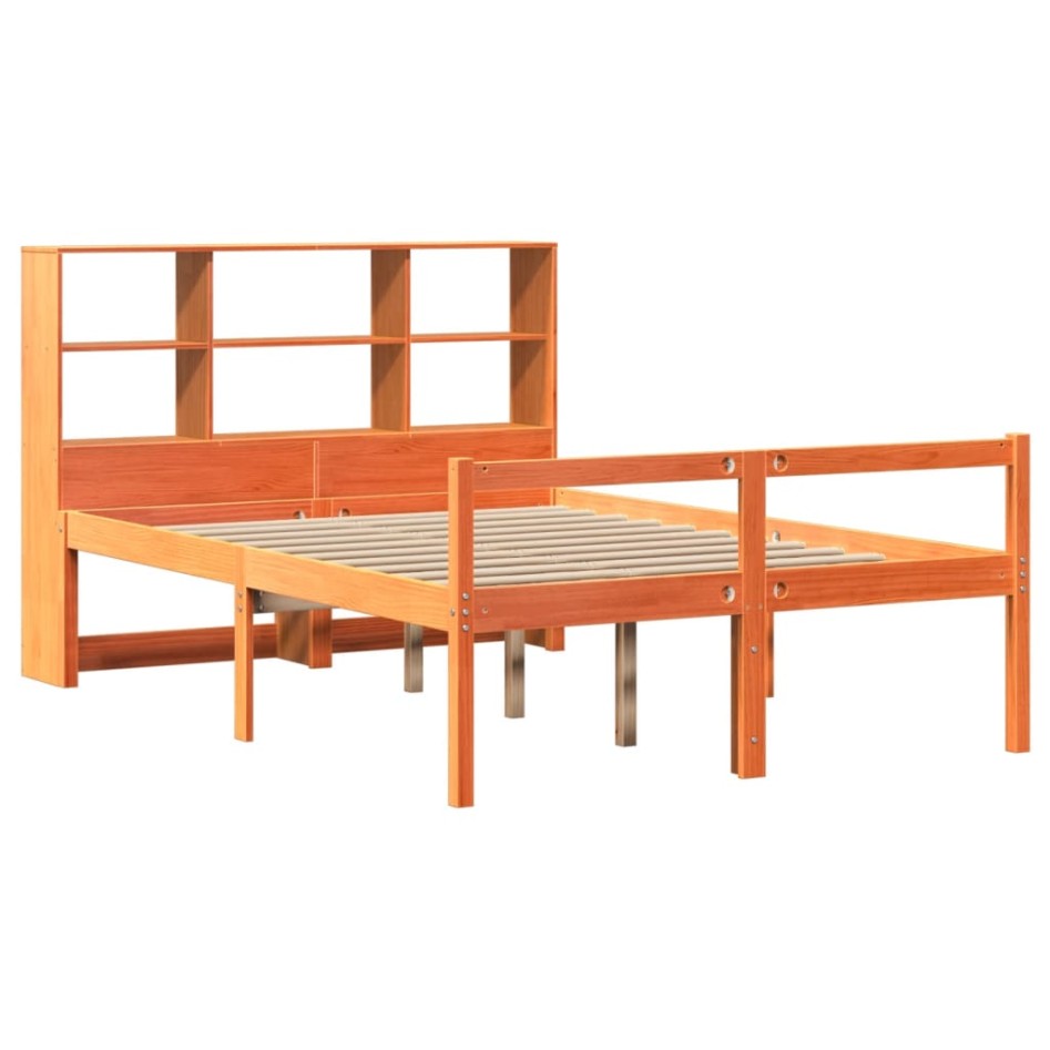 Cama con estantería sin colchón madera maciza marrón 135x190