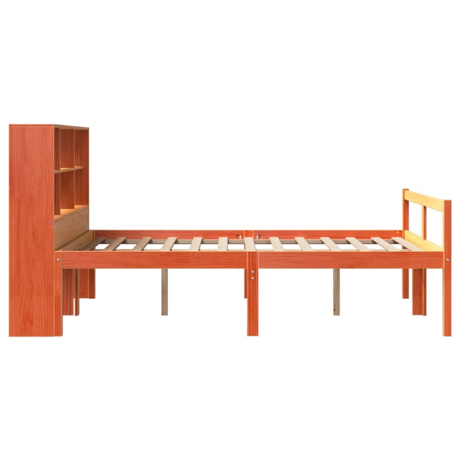 Cama con estantería sin colchón madera maciza marrón 135x190