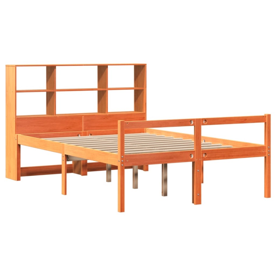 Cama con estantería sin colchón madera maciza marrón 160x200