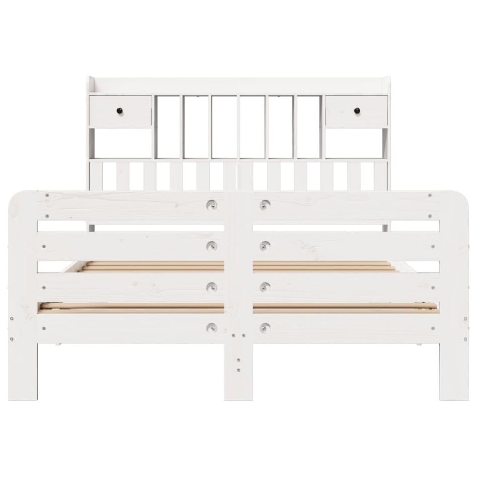 Cama con estantería sin colchón madera maciza blanca 140x200