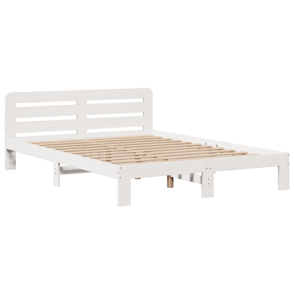 Cama con estantería sin colchón madera maciza blanca 140x200
