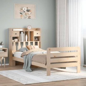 Cama con estantería sin colchón madera maciza de pino 75x190