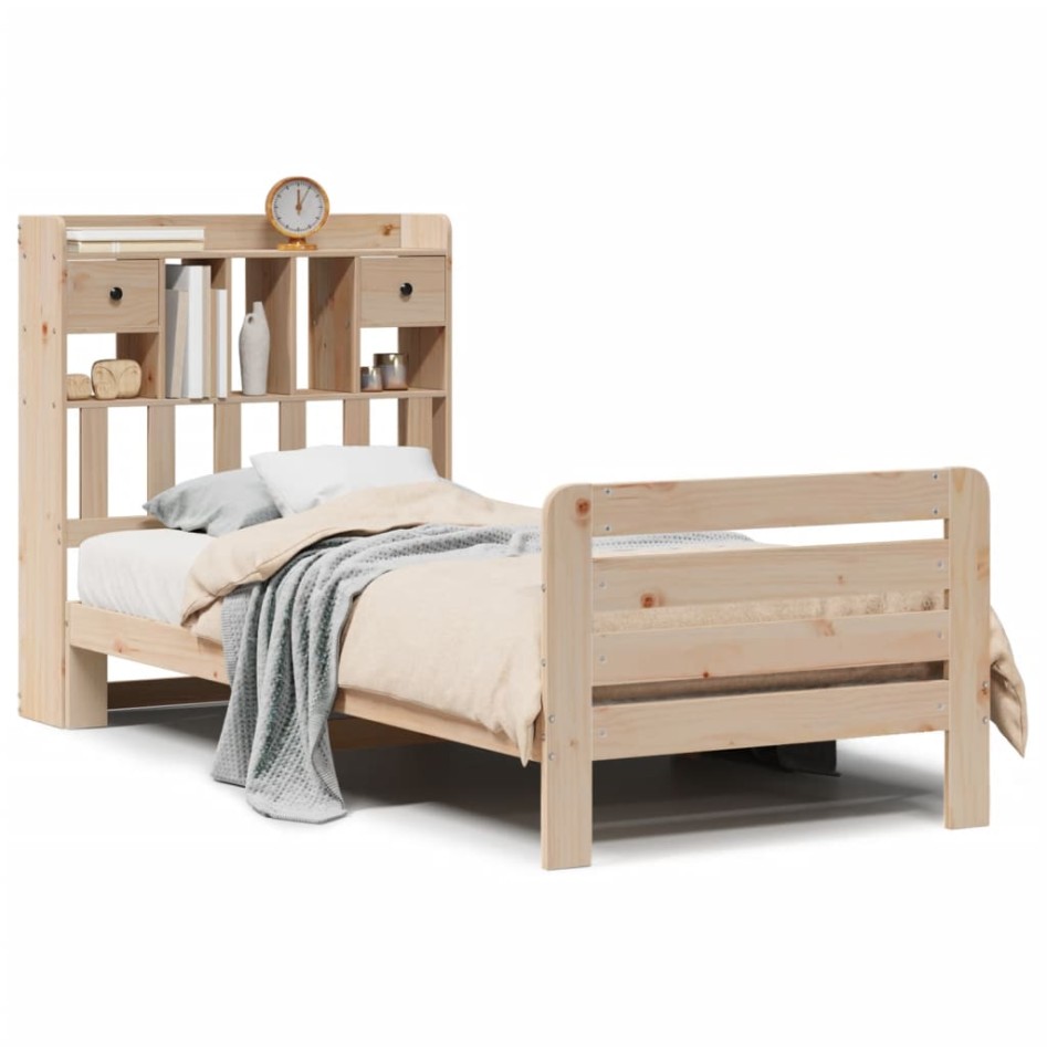 Cama con estantería sin colchón madera maciza de pino 75x190