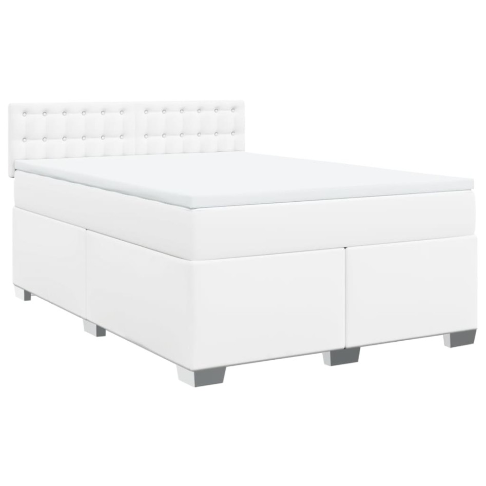 Cama box spring con colchón cuero sintético blanco 160x200