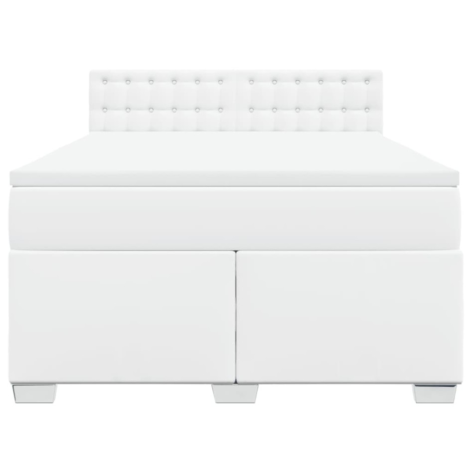 Cama box spring con colchón cuero sintético blanco 160x200