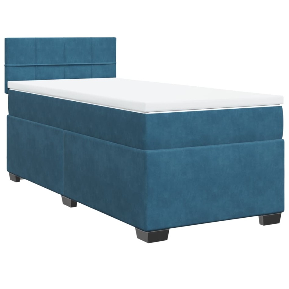 Cama box spring con colchón terciopelo azul oscuro 90x200