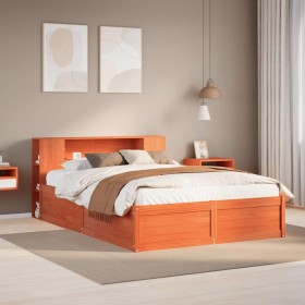Cama sin colchón madera maciza de pino marrón cera 140x200
