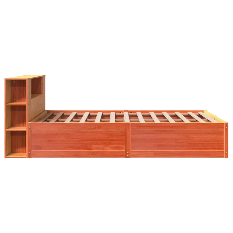 Cama sin colchón madera maciza de pino marrón cera 140x190