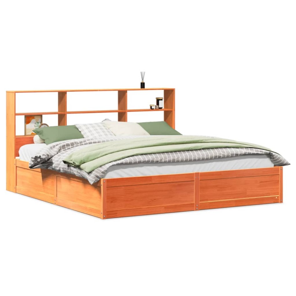 Cama sin colchón madera maciza de pino marrón cera 200x200