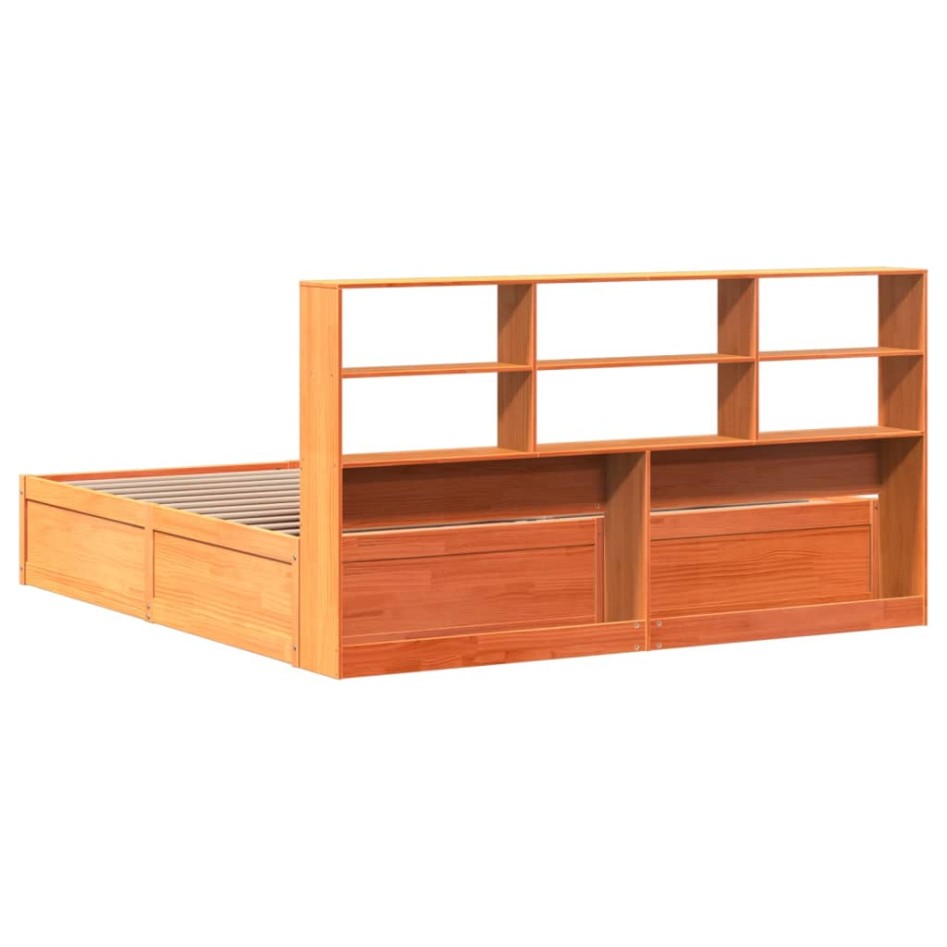 Cama sin colchón madera maciza de pino marrón cera 200x200