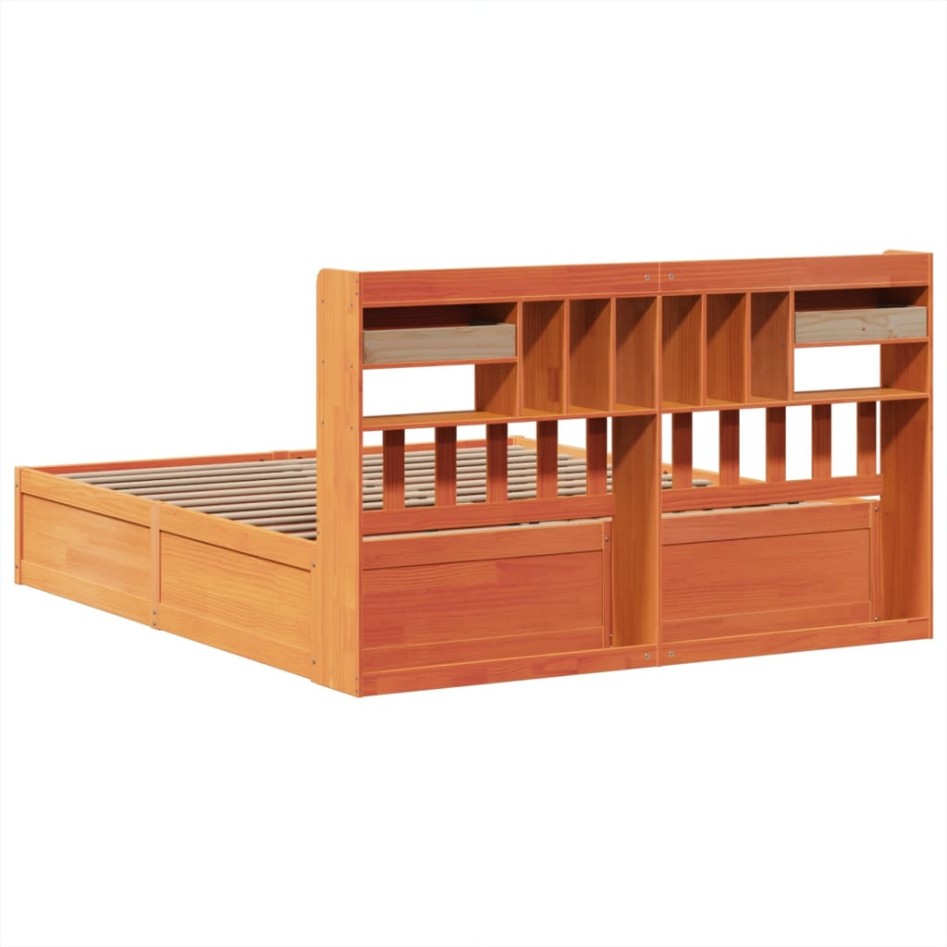 Cama sin colchón madera maciza de pino marrón cera 180x200