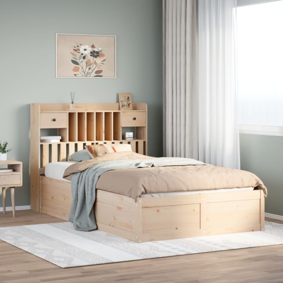 Estructura de cama sin colchón madera maciza de pino 135x190