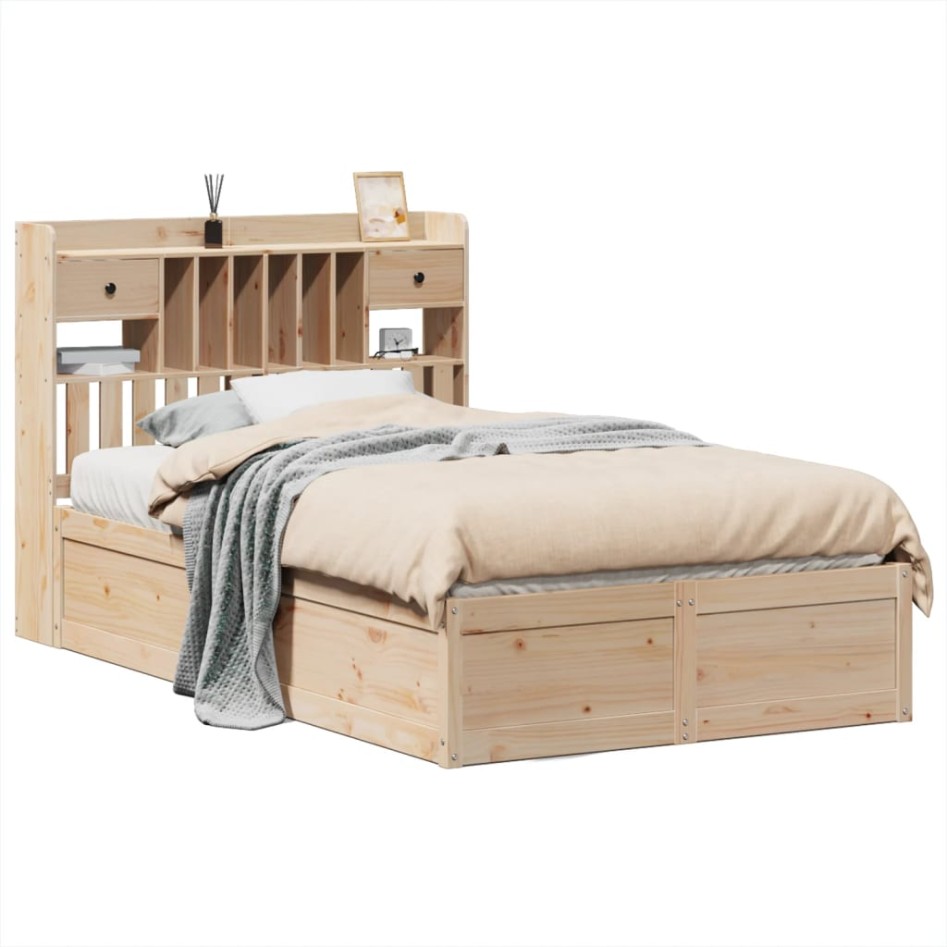 Estructura de cama sin colchón madera maciza de pino 135x190