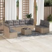 Set de sofás de jardín 9 pzas con cojines ratán sintético beige