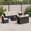Set de sofás de jardín 8 piezas y cojines ratán sintético negro