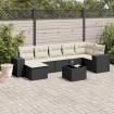 Set de sofás de jardín 8 piezas y cojines ratán sintético negro