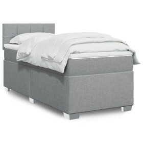 Cama box spring con colchón tela gris claro 80x200