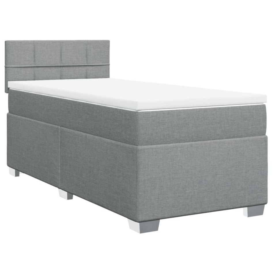 Cama box spring con colchón tela gris claro 80x200