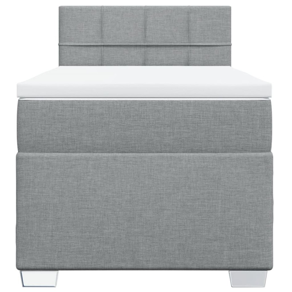 Cama box spring con colchón tela gris claro 80x200