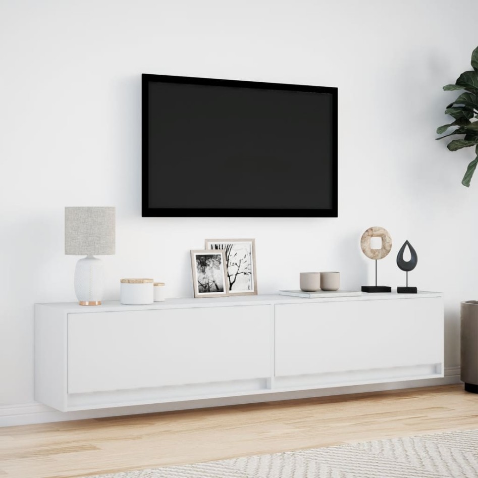 Mueble de TV de pared con LED blanco 180x31x38