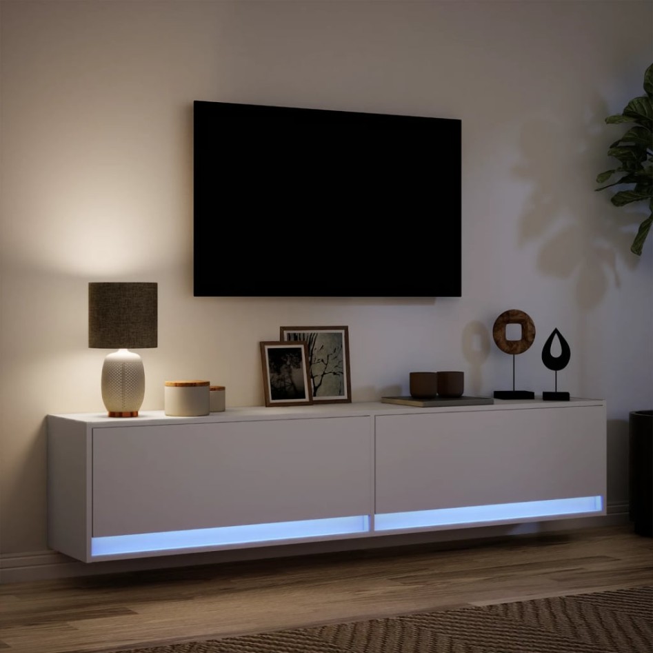 Mueble de TV de pared con LED blanco 180x31x38