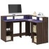 Escritorio con LED madera ingeniería marrón roble 130x130x91