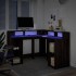 Escritorio con LED madera ingeniería marrón roble 130x130x91