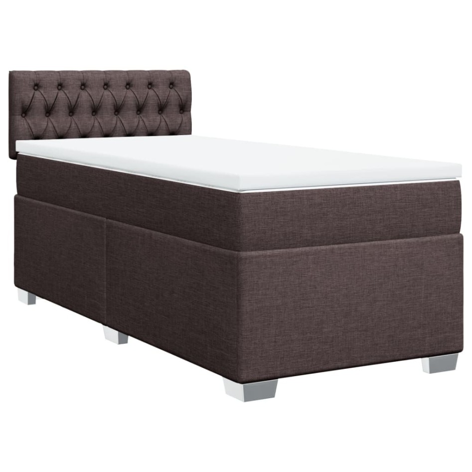 Cama box spring con colchón tela marrón oscuro 90x200