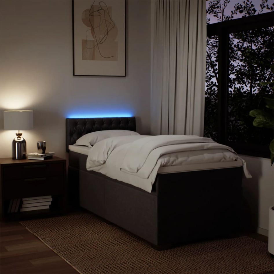 Cama box spring con colchón tela marrón oscuro 90x200