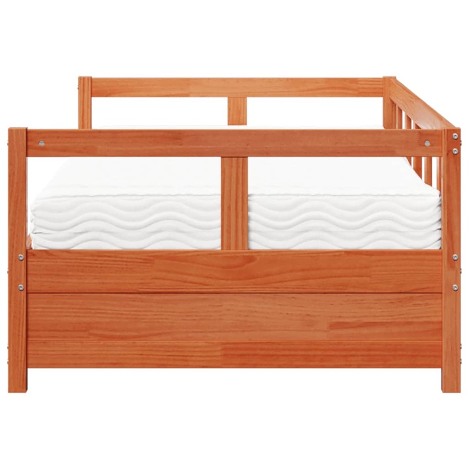 Sofá cama con colchón madera maciza pino marrón cera 80x200
