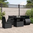 Set de sofás de jardín 6 piezas y cojines ratán sintético negro