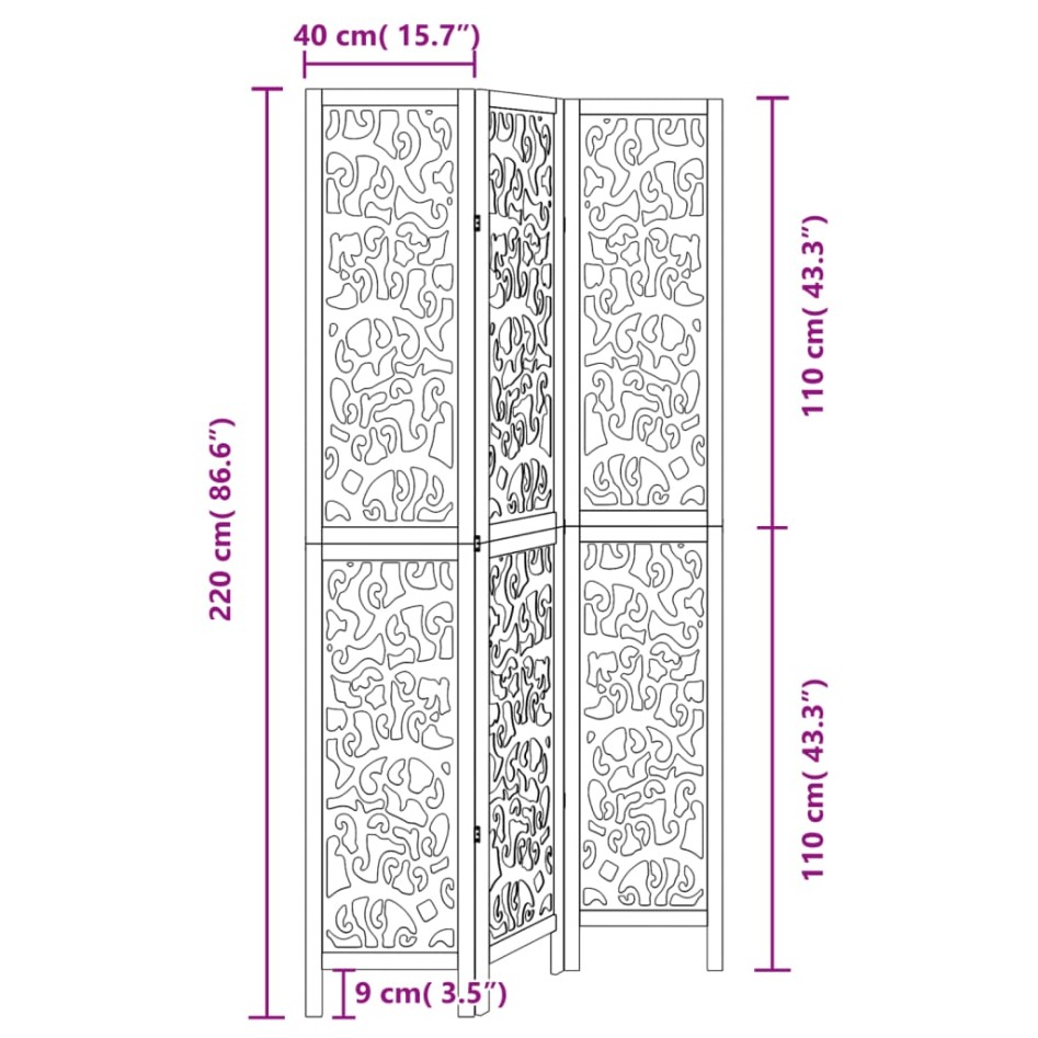 Biombo separador de 3 paneles madera maciza Paulownia