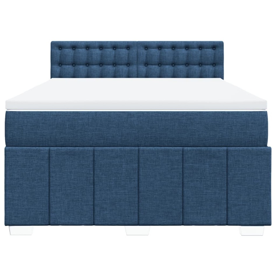 Cama box spring con colchón tela azul 140x200
