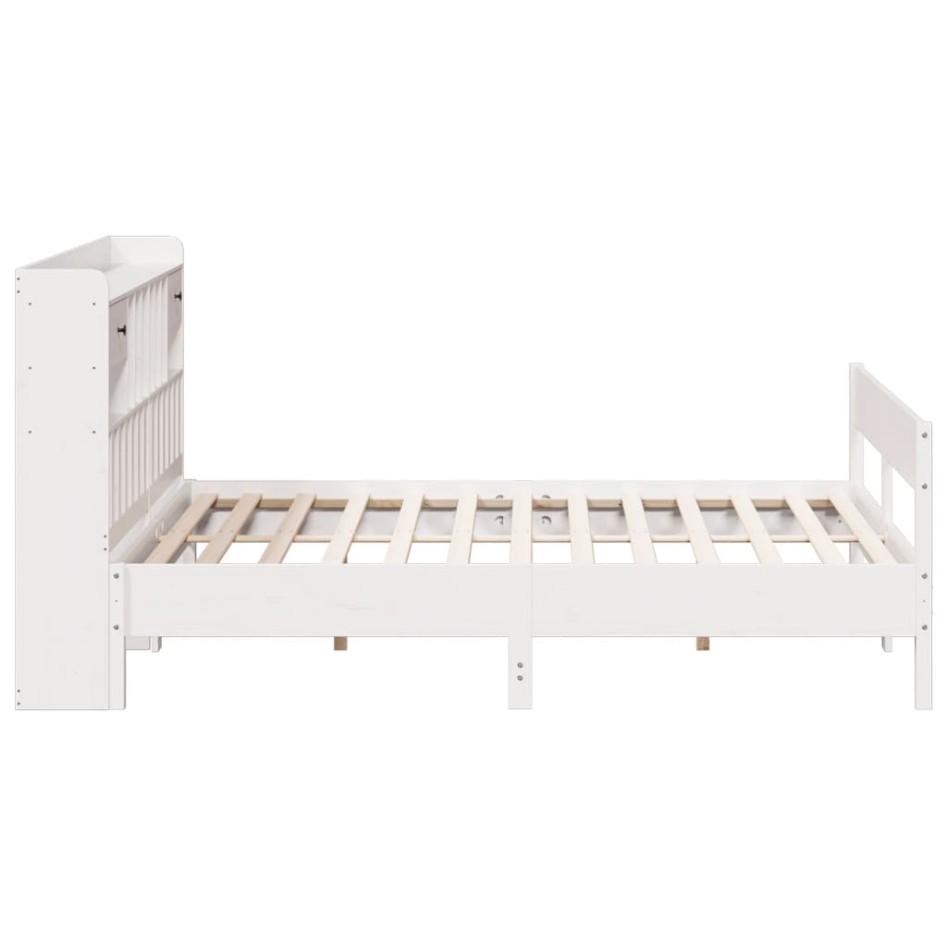 Cama con estantería sin colchón madera maciza blanca 180x200