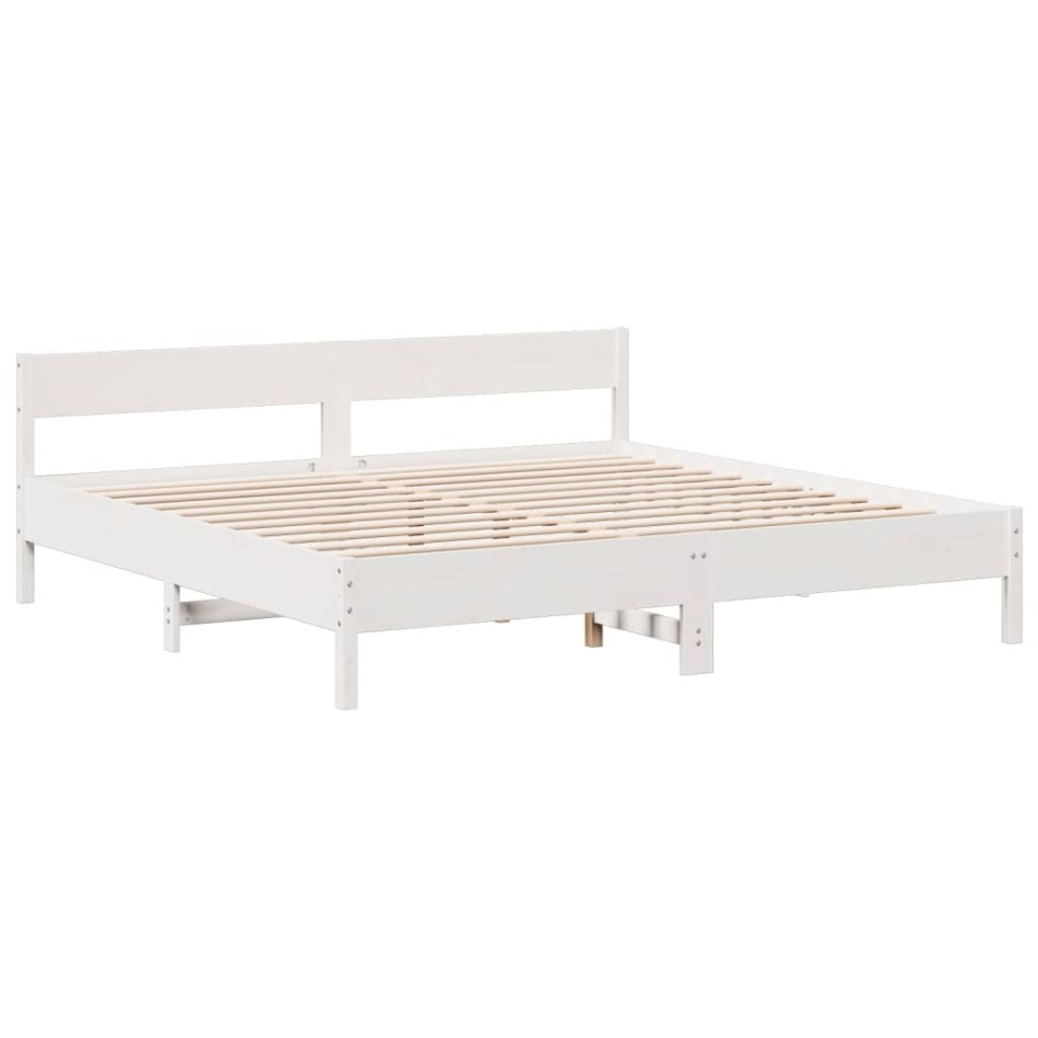 Cama con estantería sin colchón madera maciza blanca 180x200