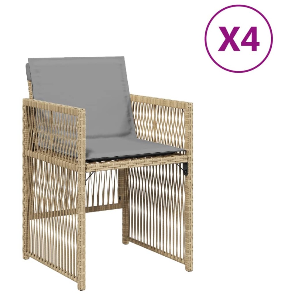 Sillones jardín con cojines 4 uds ratán sintético beige