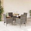 Set de comedor jardín 5 pzas con cojines ratán PE acacia gris