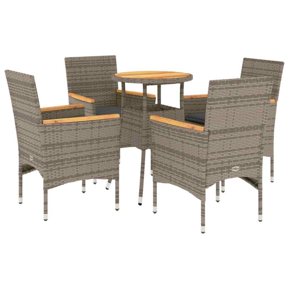 Set de comedor jardín 5 pzas con cojines ratán PE acacia